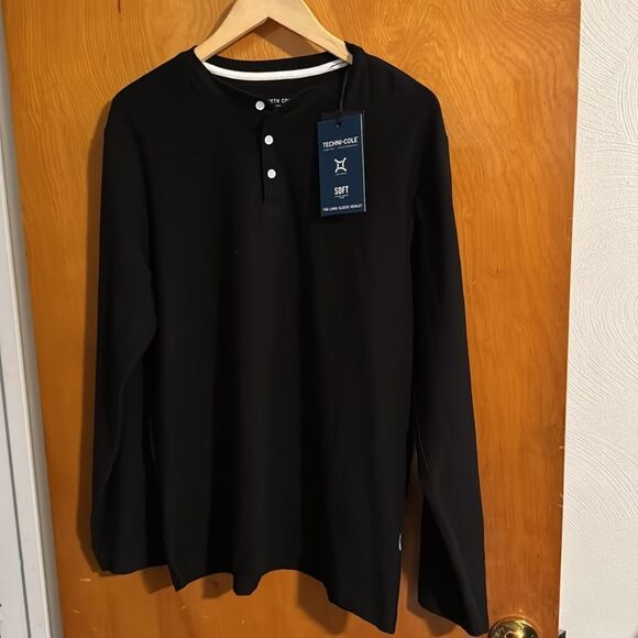 Kenneth Cole Tshirt Mens Medium Black Long Sleeve Henley - Picture 1 of 3